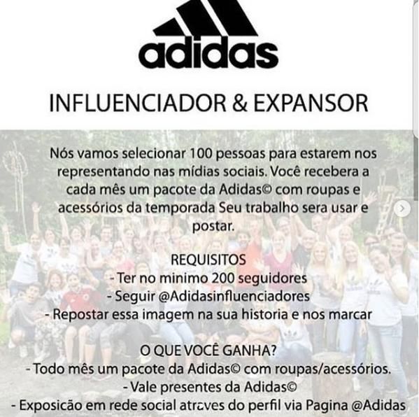 Olha o golpe promocao da Adidas para recrutar influenciadores na rede social e falsa O Popular