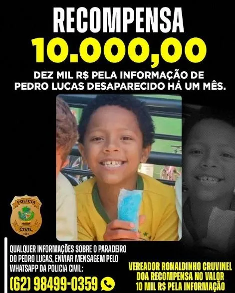 Caso Pedro Lucas: recompensa de R$ 10 mil é oferecida a quem tiver pista do  menino que sumiu em Rio Verde | O Popular